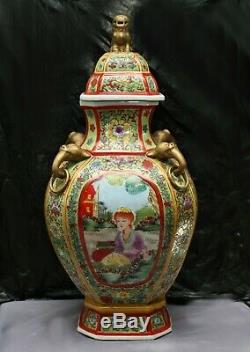 Fantastic Totally Hand Painted Enormous Chinese Porcelain Lidded Pot Stamped