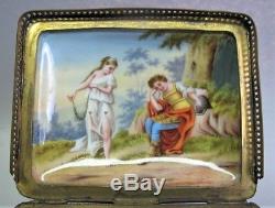 Fine 19th C. ROYAL VIENNA Gold-Lined Hand-Painted Porcelain Box c. 1890 antique
