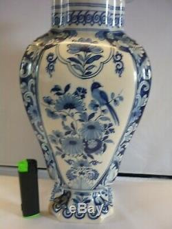 Fine Large Antique 19thc Dutch Delft Pottery coverd Vase hand painted porcelain