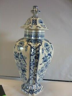 Fine Large Antique 19thc Dutch Delft Pottery coverd Vase hand painted porcelain