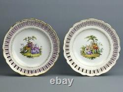 Fine Pair Of Antique Meissen Pierced Hand Painted Porcelain Cabinet Plate 19th C