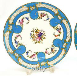 Fine Pair Sevres France Hand Painted Porcelain Cabinet Plates, 1790. Florals