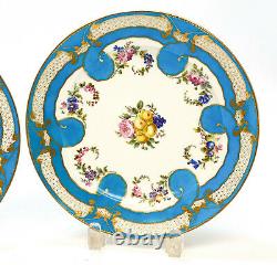 Fine Pair Sevres France Hand Painted Porcelain Cabinet Plates, 1790. Florals