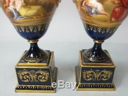 Fine Pair of 19th C. ROYAL VIENNA HAND-PAINTED Urn Vases c. 1890 antique