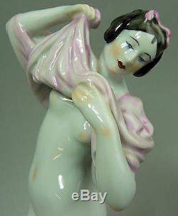 Fine Zsolnay Pecs Hand Painted Porcelain Female Figure Un-dressing