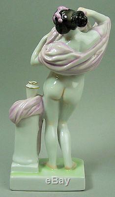 Fine Zsolnay Pecs Hand Painted Porcelain Female Figure Un-dressing