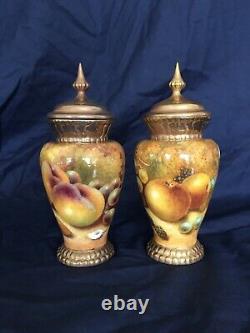 Former Royal Worcester Artist. Handpainted PAIR of fruit vases