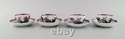 Four antique Meissen teacups with saucers in hand-painted porcelain