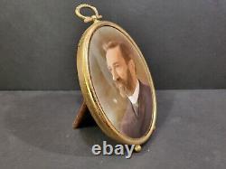Framed Hand Painted Miniature Porcelain Plaque Clergy Gentleman Clerical