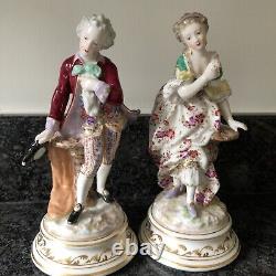 Frankenthal Beautifully Hand Painted Porcelain Figurines Man & Woman VGC
