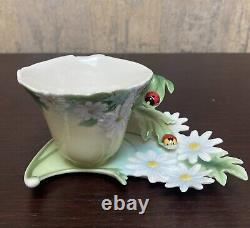 Franz Hand-Painted Porcelain Ladybug Cup and Saucer NO Spoon Set of 3