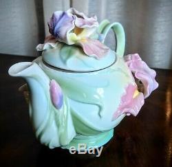 Franz Iris Windswept Beauty Porcelain Sculpted Teapot with Lid Hand Painted VTG