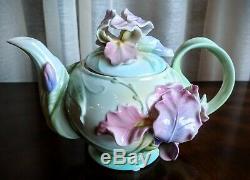Franz Iris Windswept Beauty Porcelain Sculpted Teapot with Lid Hand Painted VTG