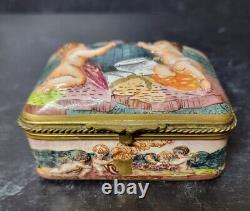 French Capodimonte Hand Painted Porcelain Jewelry Trinket Box