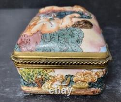 French Capodimonte Hand Painted Porcelain Jewelry Trinket Box