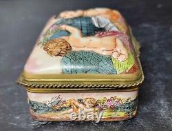 French Capodimonte Hand Painted Porcelain Jewelry Trinket Box