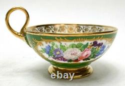 French Feuillet Hand Painted Porcelain Cup and Saucer c1930