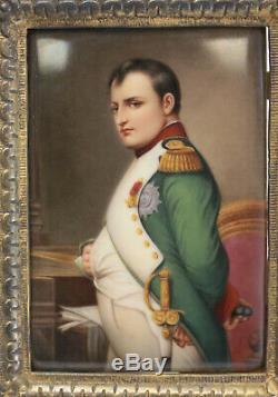 French Hand Painted Napoleon Bonaparte Porcelain Plaque, c. 1900. Bronze Frame