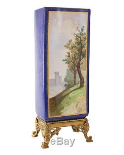 French Hand Painted Porcelain Gilt Bronze Footed Vase, 19th C. Signed Lecomte
