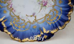 French Limoges Porcelain Gold Blue Hand Painted Plate Louis XV Style Laviolette