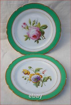 French Old Paris Hand Painted Gilt Porcelain Pair Dessert Plate Sache 19th C