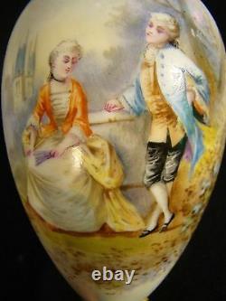 French Porcelain Ormolu Signed Hand Painted Vase 8 1/2 h Blue Sevres Louis Mark