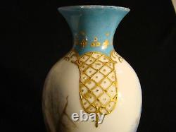 French Porcelain Ormolu Signed Hand Painted Vase 8 1/2 h Blue Sevres Louis Mark