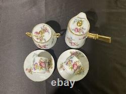 G D & C Limoges Floral Hand Painted Hot Chocolate Coffee For Two