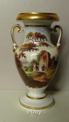 Georgian Porcelain Two-handled Vase Ridgeway Hand Painted, Circa 1820