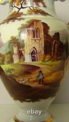 Georgian Porcelain Two-handled Vase Ridgeway Hand Painted, Circa 1820