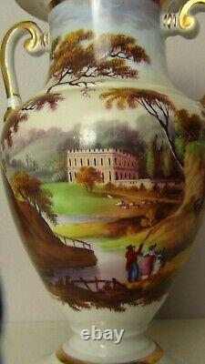 Georgian Porcelain Two-handled Vase Ridgeway Hand Painted, Circa 1820