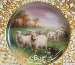 German Meissen Porcelain Hand Painted Cabinet Plate, Signed. Reticulated Rim