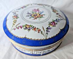 German Porcelain Plaue Large Hand Painted Floral Dome Shaped Lidded Box, C 1900s