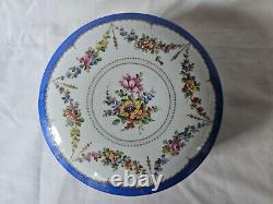 German Porcelain Plaue Large Hand Painted Floral Dome Shaped Lidded Box, C 1900s