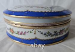 German Porcelain Plaue Large Hand Painted Floral Dome Shaped Lidded Box, C 1900s