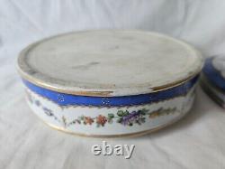 German Porcelain Plaue Large Hand Painted Floral Dome Shaped Lidded Box, C 1900s