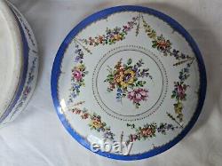 German Porcelain Plaue Large Hand Painted Floral Dome Shaped Lidded Box, C 1900s