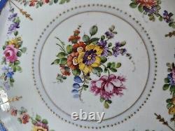 German Porcelain Plaue Large Hand Painted Floral Dome Shaped Lidded Box, C 1900s