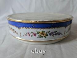 German Porcelain Plaue Large Hand Painted Floral Dome Shaped Lidded Box, C 1900s