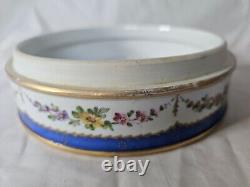 German Porcelain Plaue Large Hand Painted Floral Dome Shaped Lidded Box, C 1900s