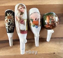 German porcelain pipe bowls, x4, hand painted, mixed designs and sizes