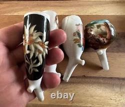 German porcelain pipe bowls, x4, hand painted, mixed designs and sizes