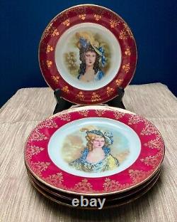 Gloria Bayreoth Fine Porcelain Plates HandPainted Rococo Portraits Gold Gilding