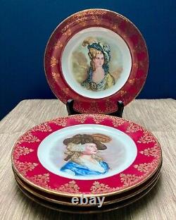 Gloria Bayreoth Fine Porcelain Plates HandPainted Rococo Portraits Gold Gilding