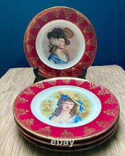 Gloria Bayreoth Fine Porcelain Plates HandPainted Rococo Portraits Gold Gilding