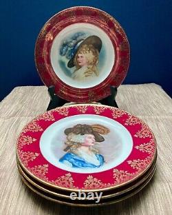 Gloria Bayreoth Fine Porcelain Plates HandPainted Rococo Portraits Gold Gilding