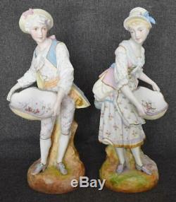 Gorgeous 1876-1881 Ch Levy & Co Handpainted French Bisque Porcelain Figural Pair
