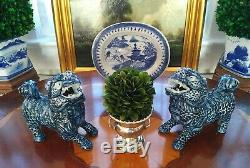Gorgeous Blue/White Porcelain Qilin Pair Chinoiserie Figurines Foo Dog Dragon