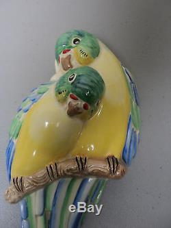 Gorgeous Clarice Cliff Hand Painted Porcelain Lovebirds Wall Pocket, Mint