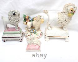 Grouping 4 Antique Hand Painted Staffordshire Textured Poodle / Sheep Figures bc